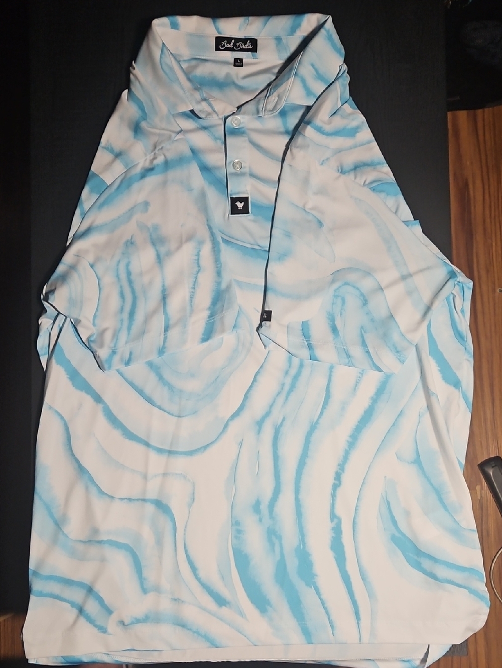 Bad Birdie White & Light Blue Swirl Polo